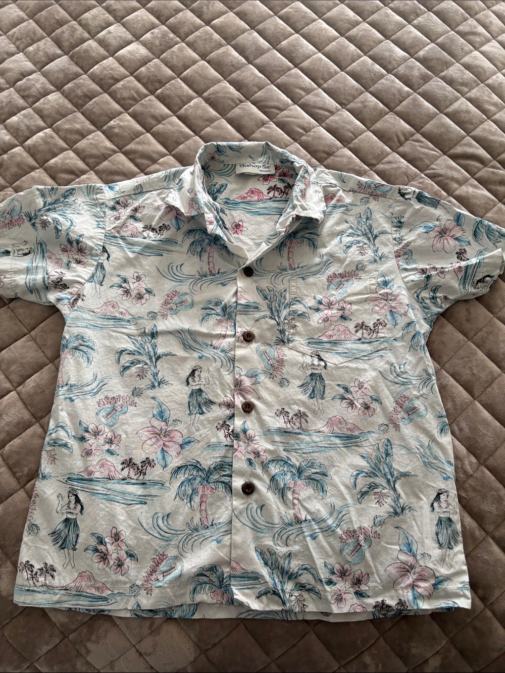 Boys' Tropical Print Button-Down Shirt in Cream and Blue π©΅π΄ βParadise Foundβ